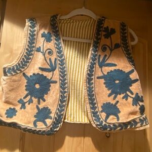 Embroidered Tan and Blue Vest